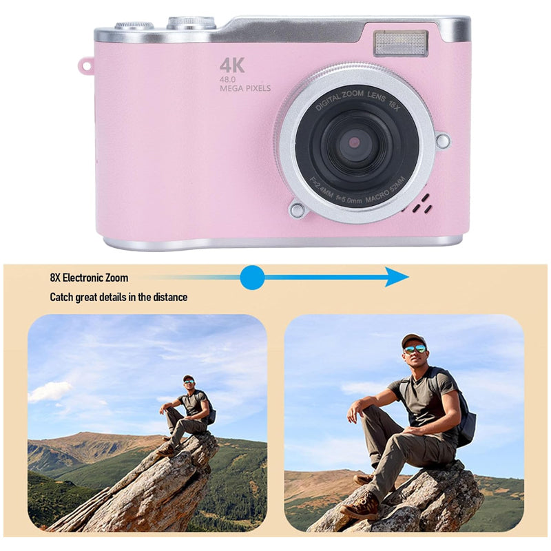 Digital Point and Shoot Camera 2.4-inch Flip Screen 1080p Pink