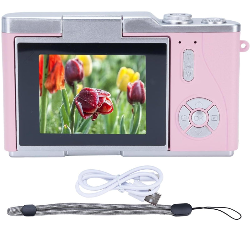 Digital Point and Shoot Camera 2.4-inch Flip Screen 1080p Pink